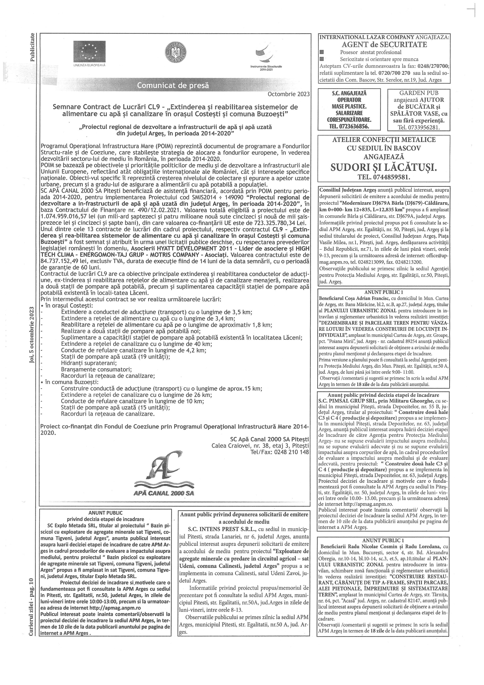 Anunț început lucrări - Curierul Zilei